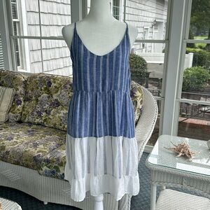 Rails Mattie Blue Stripe Linen Blend Dress S